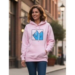 Leon Karssen Sweatshirt Hoodie Womens M Pink Cat Graphic Pullover Preppy Outdoor